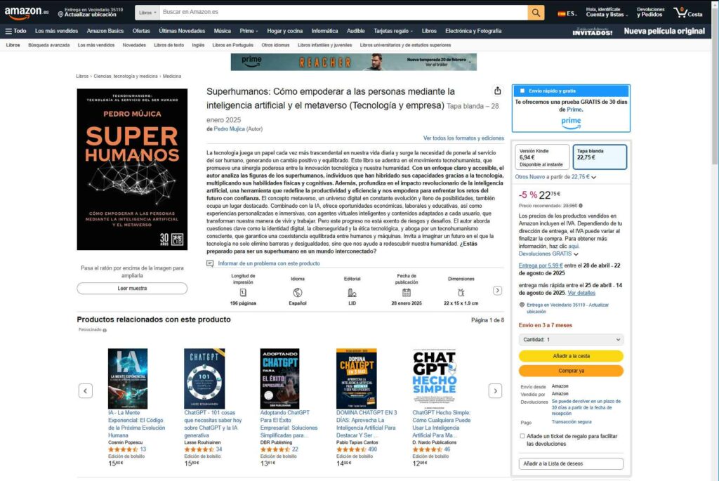 Pedro Mujica Tecnohumanismo SUPERHUMANOS Amazon punto de venta